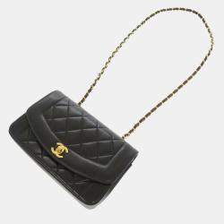 Pre Owned Chanel Black Lambskin Diana 22 Small Matelasse Shoulder Bag