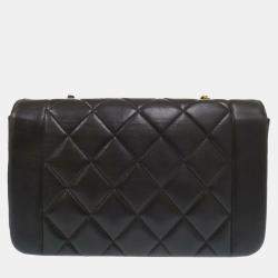 Pre Owned Chanel Black Lambskin Diana 22 Small Matelasse Shoulder Bag