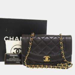 Pre Owned Chanel Black Lambskin Diana 22 Small Matelasse Shoulder Bag
