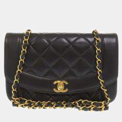 Pre Owned Chanel Black Lambskin Diana 22 Small Matelasse Shoulder Bag