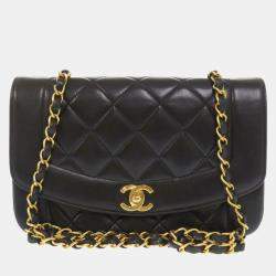 Pre Owned Chanel Black Lambskin Diana 22 Small Matelasse Shoulder Bag