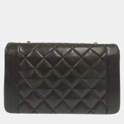 Pre Owned Chanel Black Lambskin Diana 25 Medium Mattelasse Shoulder Bag