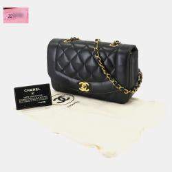Chanel Black Leather Diana Matelasse 22 Chain Shoulder Bag