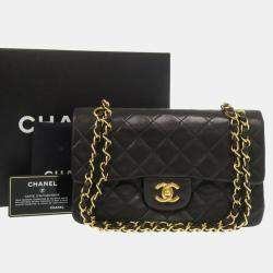 Pre Owned Chanel Black Lambskin Matelasse 23 Double Flap Shoulder Bag