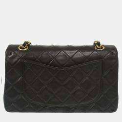 Pre Owned Chanel Black Lambskin Matelasse 23 Double Flap Shoulder Bag