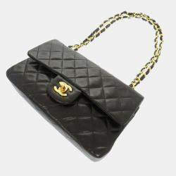 Pre Owned Chanel Black Lambskin Matelasse 23 Double Flap Shoulder Bag