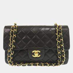 Pre Owned Chanel Black Lambskin Matelasse 23 Double Flap Shoulder Bag
