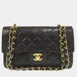 Pre Owned Chanel Black Lambskin Matelasse 23 Double Flap Shoulder Bag