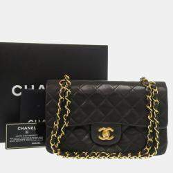 Pre Owned Chanel Black Lambskin Matelasse 23 Double Flap Shoulder Bag