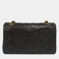Pre Owned Chanel Black Lambskin Matelasse 23 Double Flap Shoulder Bag