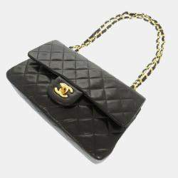 Pre Owned Chanel Black Lambskin Matelasse 23 Double Flap Shoulder Bag