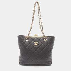 Chanel Black Leather Matelasse Tote Bag