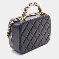 Chanel Black Lambskin Matelasse Vanity Shoulder Bag