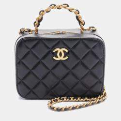 Chanel Black Lambskin Matelasse Vanity Shoulder Bag