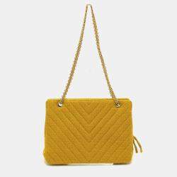 Chanel Mustard Double Chain Shoulder Bag With Kisslock pouch