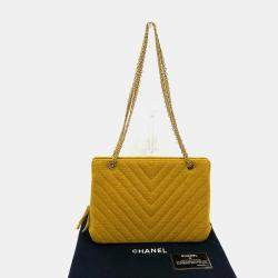 Chanel Mustard Double Chain Shoulder Bag With Kisslock pouch