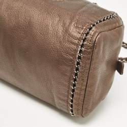 Pre Owned Chanel Bronze Leather Medium Chain Trim Luxe Ligne Bowler Bag