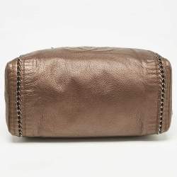 Pre Owned Chanel Bronze Leather Medium Chain Trim Luxe Ligne Bowler Bag