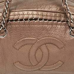 Pre Owned Chanel Bronze Leather Medium Chain Trim Luxe Ligne Bowler Bag