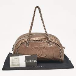 Pre Owned Chanel Bronze Leather Medium Chain Trim Luxe Ligne Bowler Bag