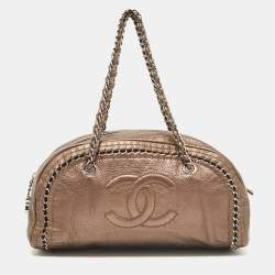 Pre Owned Chanel Bronze Leather Medium Chain Trim Luxe Ligne Bowler Bag