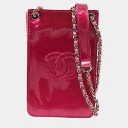 Chanel Pink Patent Leather Chain Pochette Shoulder Bag