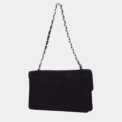 Pre Owned Chanel Black Velvet Camelia Single Chain Shoulder Bag