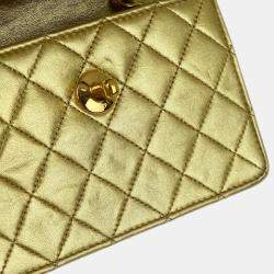 Pre Owned Chanel Gold Lambskin Straight Flap Shoulder Bag