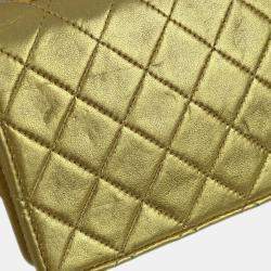 Pre Owned Chanel Gold Lambskin Straight Flap Shoulder Bag
