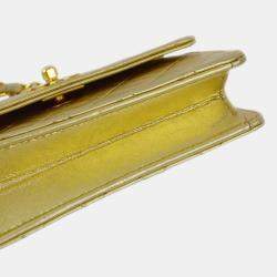 Pre Owned Chanel Gold Lambskin Straight Flap Shoulder Bag