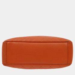 Pre Owned Chanel Orange Calfskin Petite Shopping Tote PST Handbag
