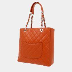 Pre Owned Chanel Orange Calfskin Petite Shopping Tote PST Handbag