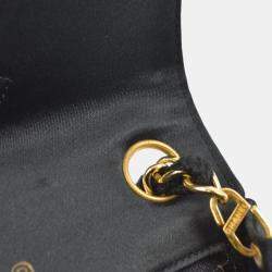 Chanel Black Satin Mini Classic Square Flap Shoulder Bag 17