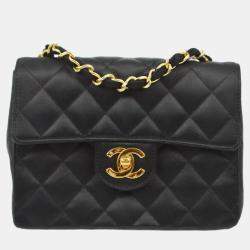 Chanel Black Satin Mini Classic Square Flap Shoulder Bag 17