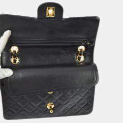 Pre Owned Chanel Black Lambskin Small Classic Double Flap Shoulder Bag