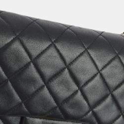Pre Owned Chanel Black Lambskin Small Classic Double Flap Shoulder Bag