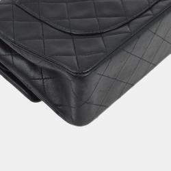 Pre Owned Chanel Black Lambskin Small Classic Double Flap Shoulder Bag