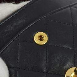 Pre Owned Chanel Black Lambskin Small Classic Double Flap Shoulder Bag