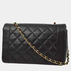 Pre Owned Chanel Black Lambskin Medium Diana Shoulder Bag