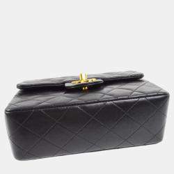 Pre Owned Chanel Black Lambskin Mini Classic Square Flap Shoulder Bag 17