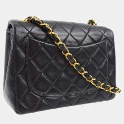 Pre Owned Chanel Black Lambskin Mini Classic Square Flap Shoulder Bag 17