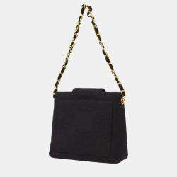Chanel Black Canvas Camelia Chain Handbag
