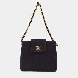 Chanel Black Canvas Camelia Chain Handbag