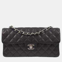 Pre Owned Chanel Black Calfskin East West Shoulder Bag
