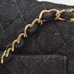 Pre Owned Chanel Black Denim Mini Classic Square Flap Shoulder Bag 17