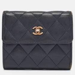 Chanel Navy Blue Quilted Leather CC Trifold Wallet