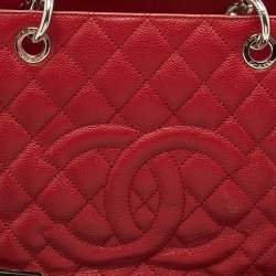 Chanel Red Quilted Caviar Leather GST Tote