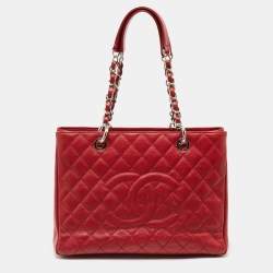 Chanel Red Quilted Caviar Leather GST Tote