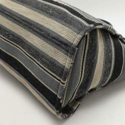 Chanel Grey Striped Canvas and Leather Large Deauville Shopper Tote