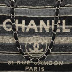 Chanel Grey Striped Canvas and Leather Large Deauville Shopper Tote